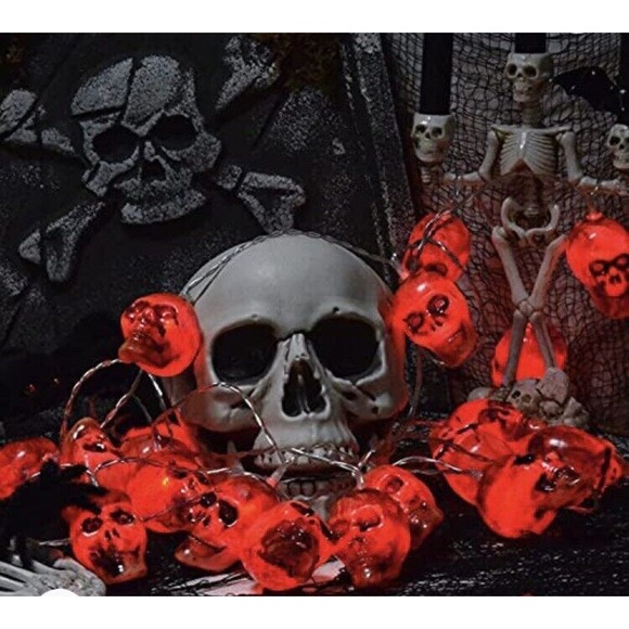 Decor Lot 2 Halloween Skull 14.5FT 30 LED String Lights Red - Picture 1 of 2